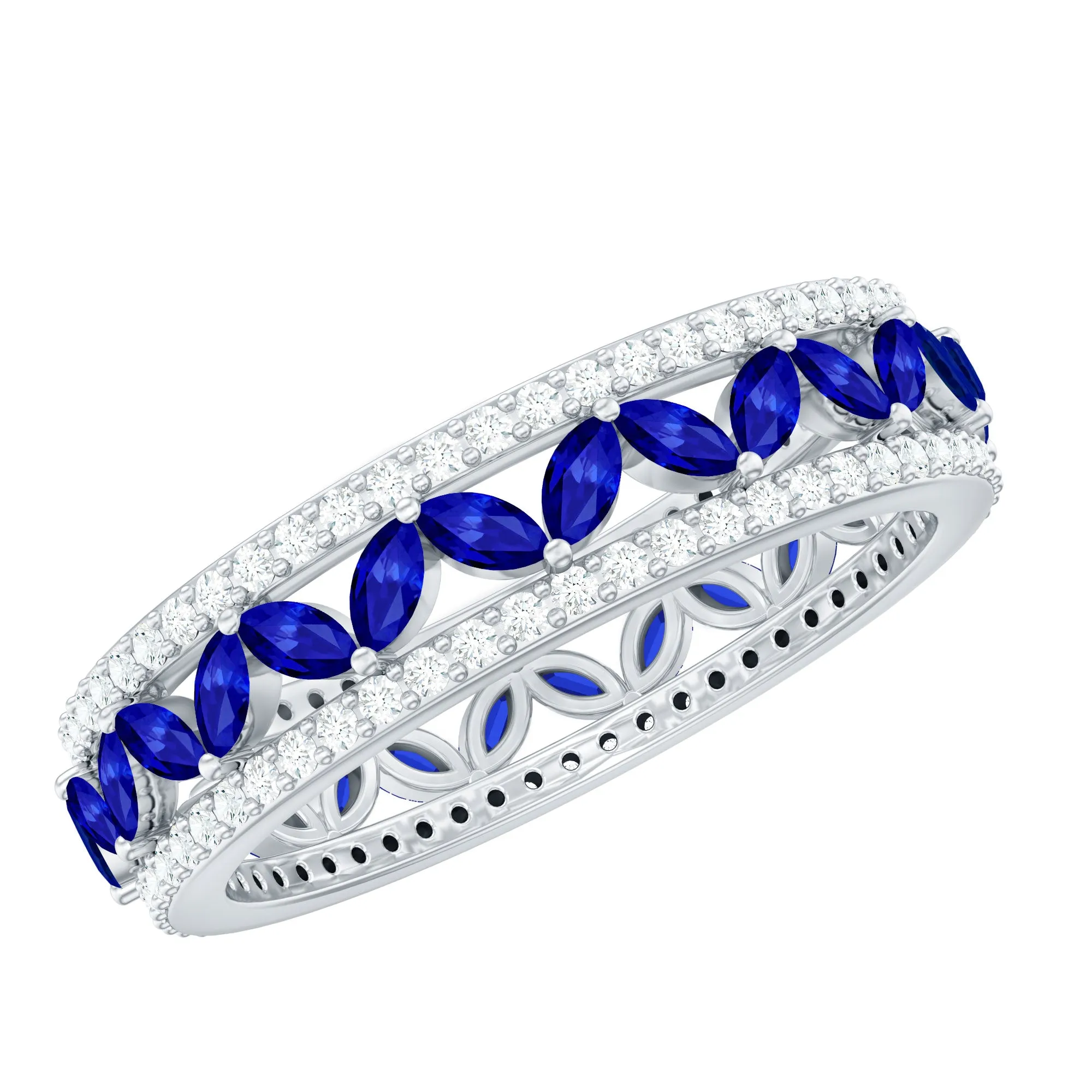 1.25 CT Elegant Created Blue Sapphire and Diamond Wedding Band Ring