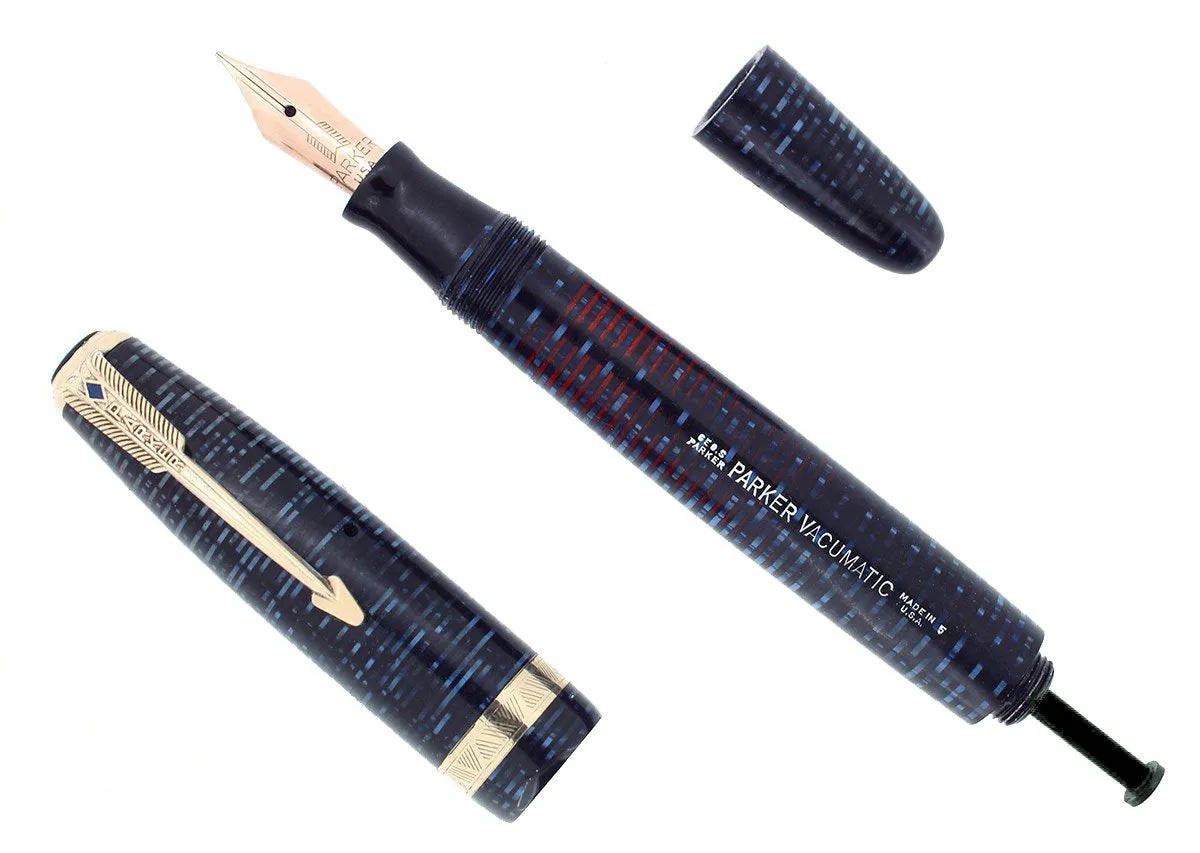 1945 PARKER VACUMATIC MAJOR AZURE BLUE PEARL FOUNTAIN PEN RESTORED VIBRANT COLOR