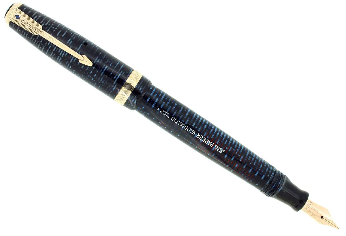 1945 PARKER VACUMATIC MAJOR AZURE BLUE PEARL FOUNTAIN PEN RESTORED VIBRANT COLOR