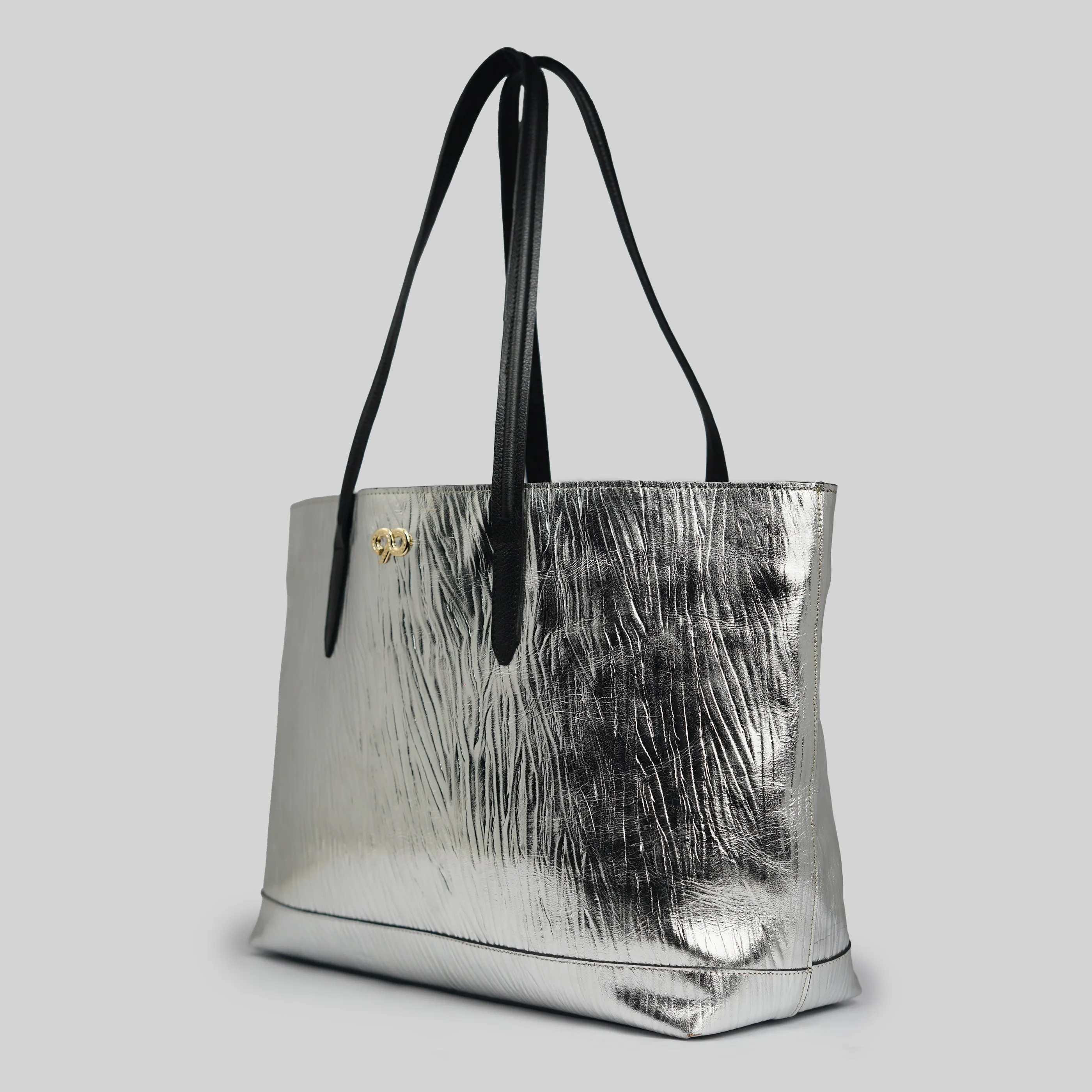 90 Feet Malti Silver Real Leather Tote Bag