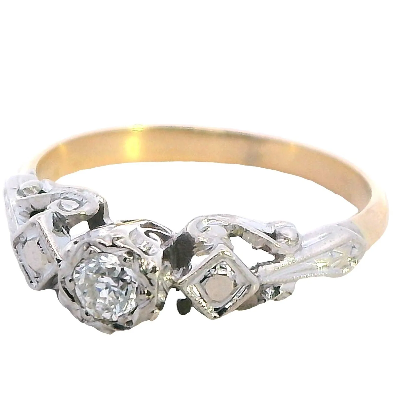 A Symphony of Radiance - Elegant 18ct Yellow & White Gold Diamond Ring