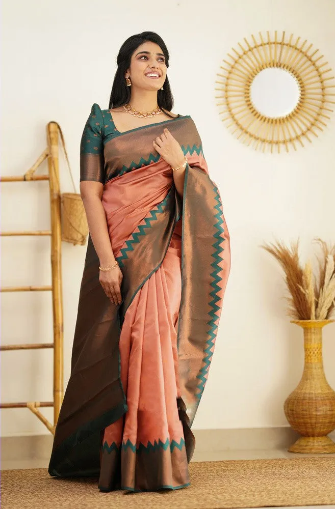 Ailurophile Peach Soft Silk Saree with Admirable Blouse Piece