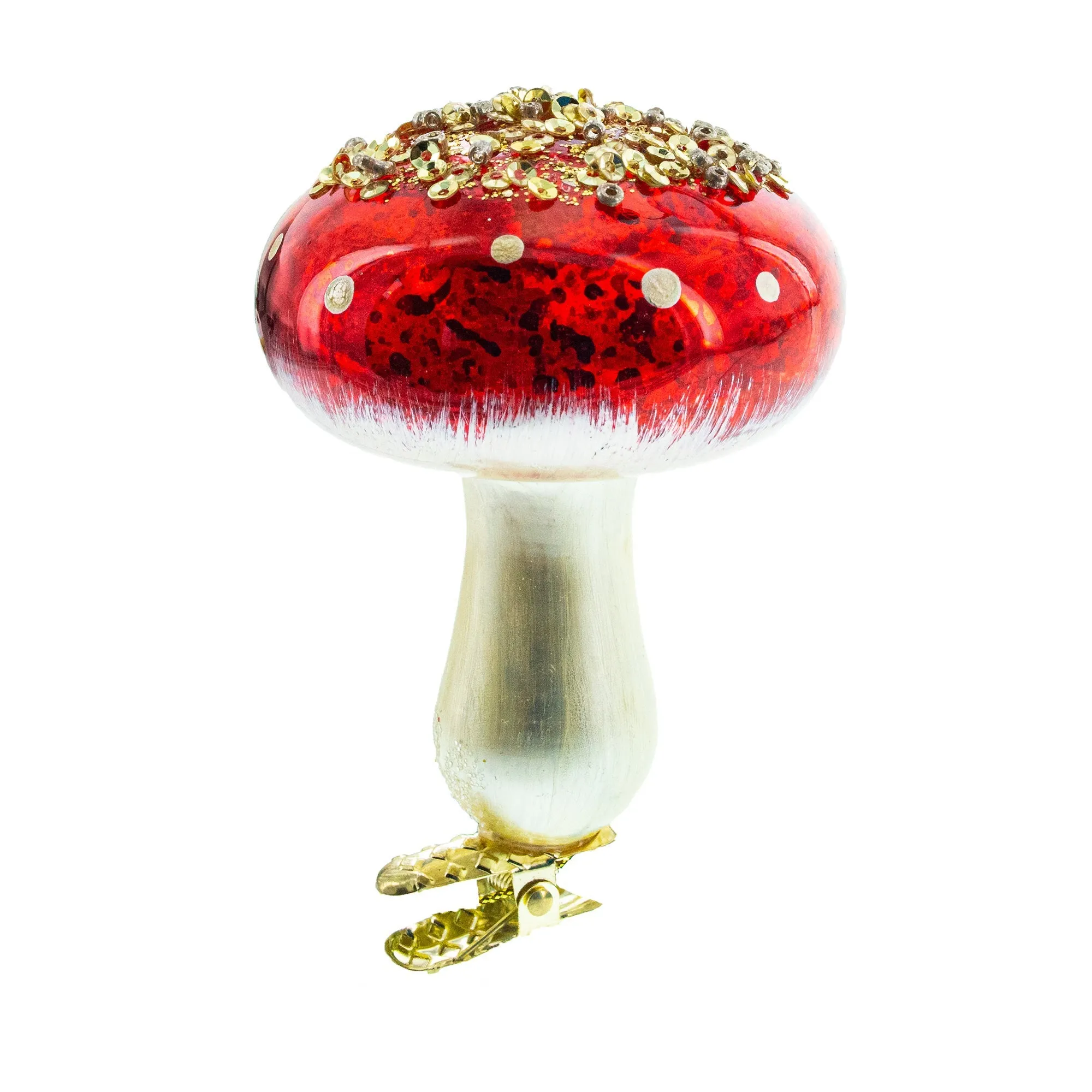 Amanita Mushroom Whimsical - Blown Glass Christmas Ornament