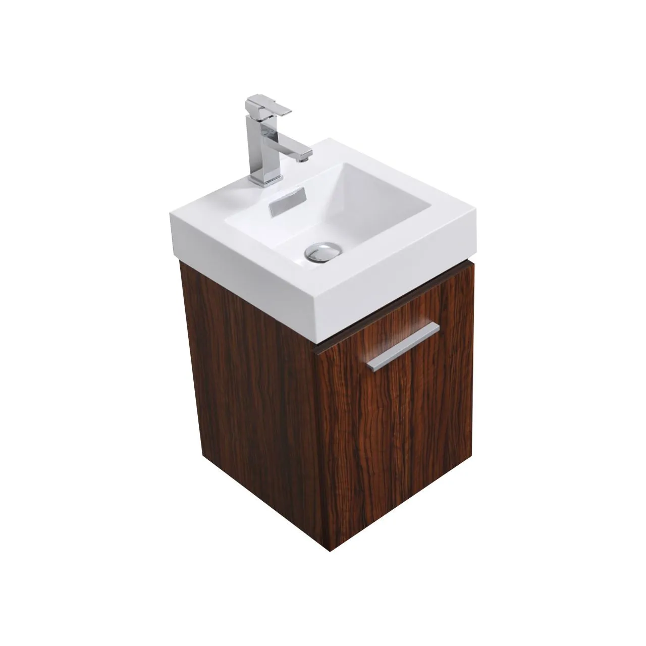 Bliss 16" Walnut Wall Mount Modern Bathroom Vanity