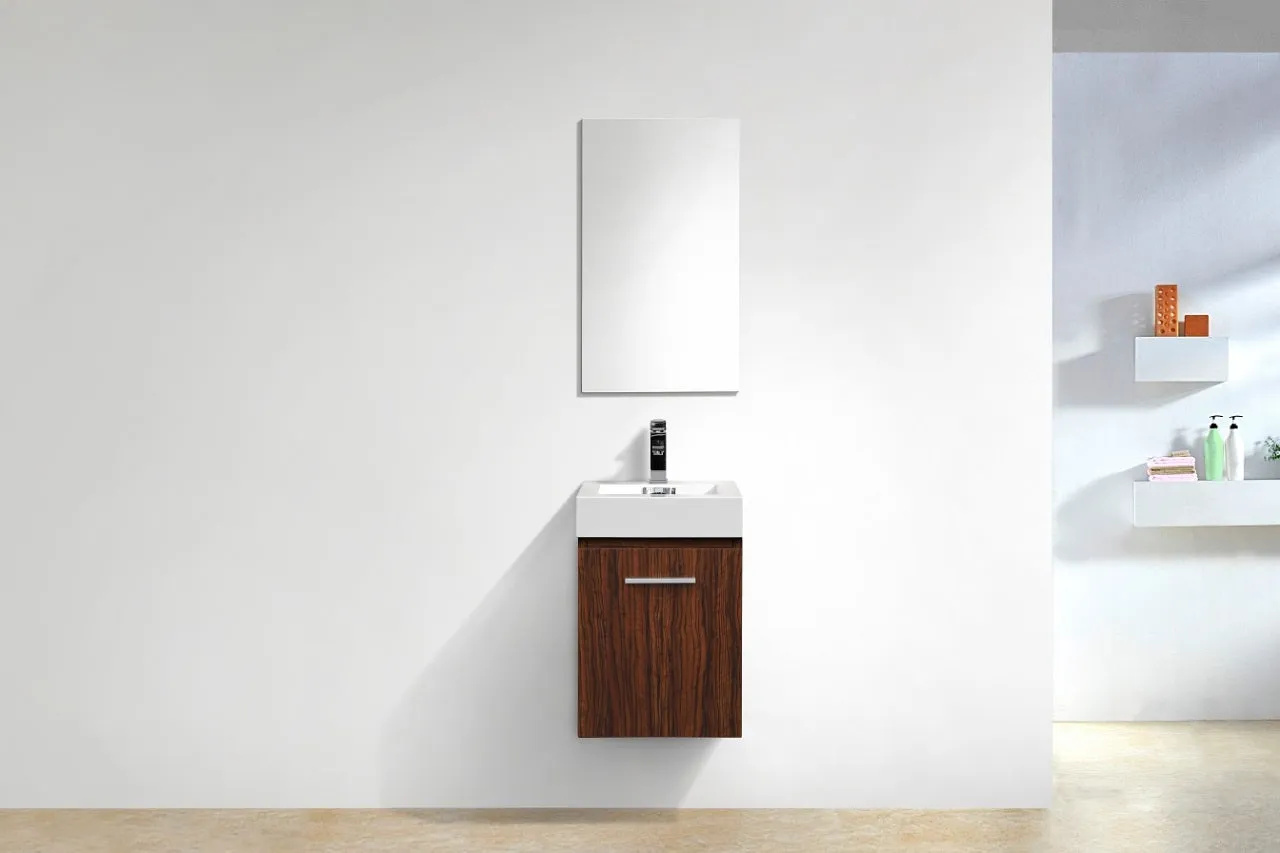 Bliss 16" Walnut Wall Mount Modern Bathroom Vanity