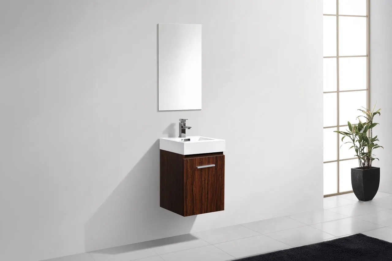 Bliss 16" Walnut Wall Mount Modern Bathroom Vanity