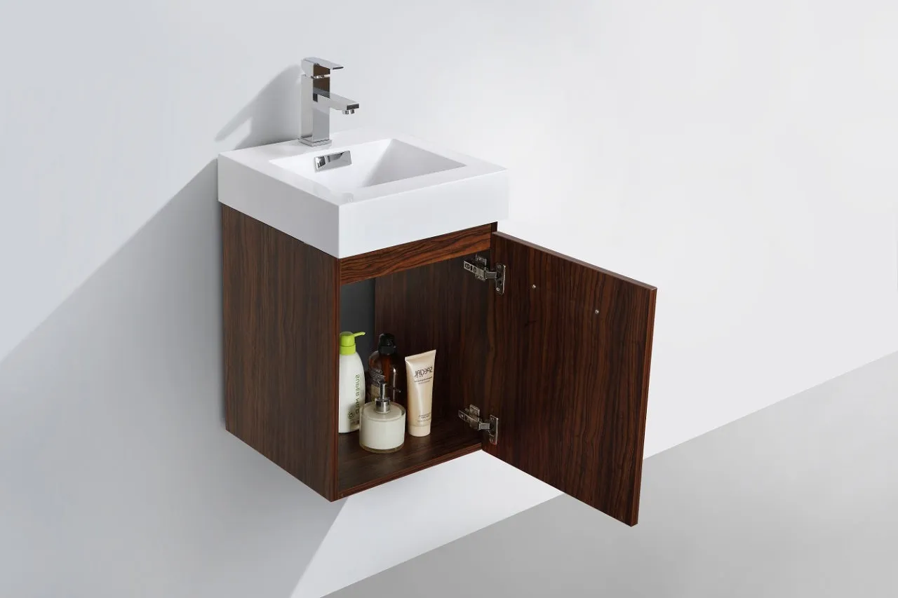 Bliss 16" Walnut Wall Mount Modern Bathroom Vanity