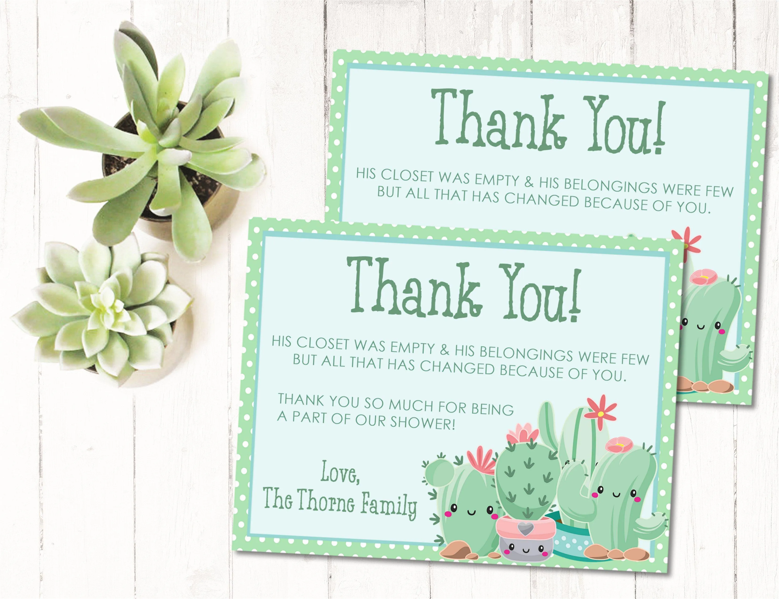 Boys Cactus Baby Shower Thank You Cards