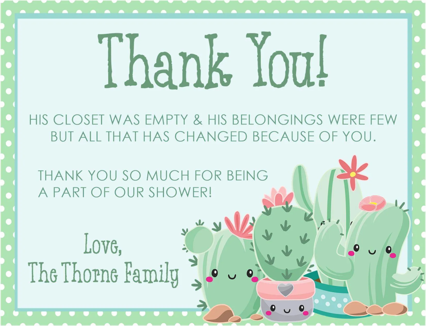 Boys Cactus Baby Shower Thank You Cards