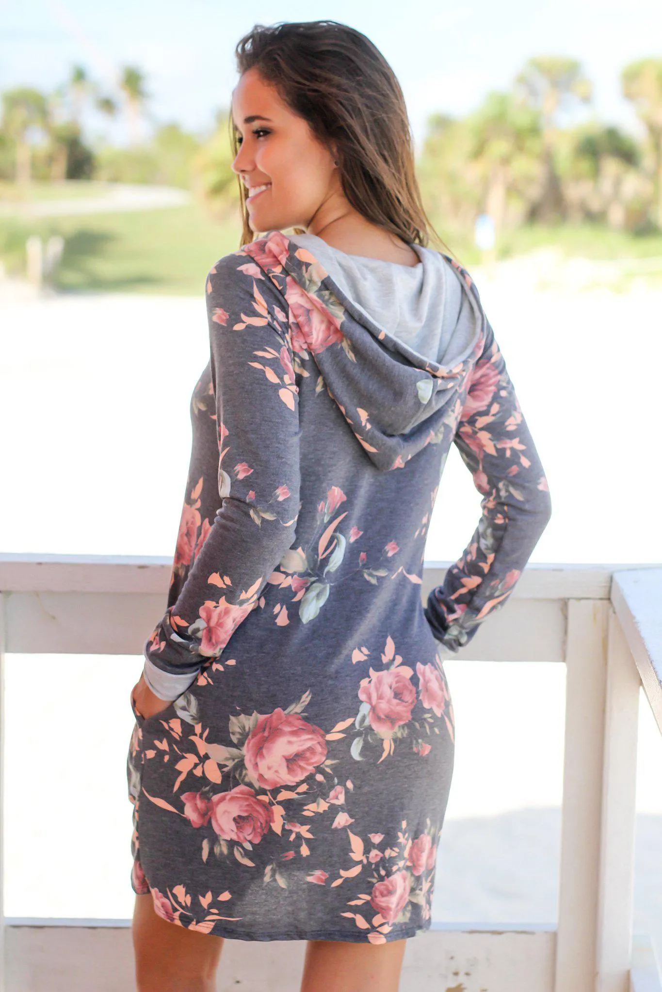 Charcoal Floral Hoodie Dress