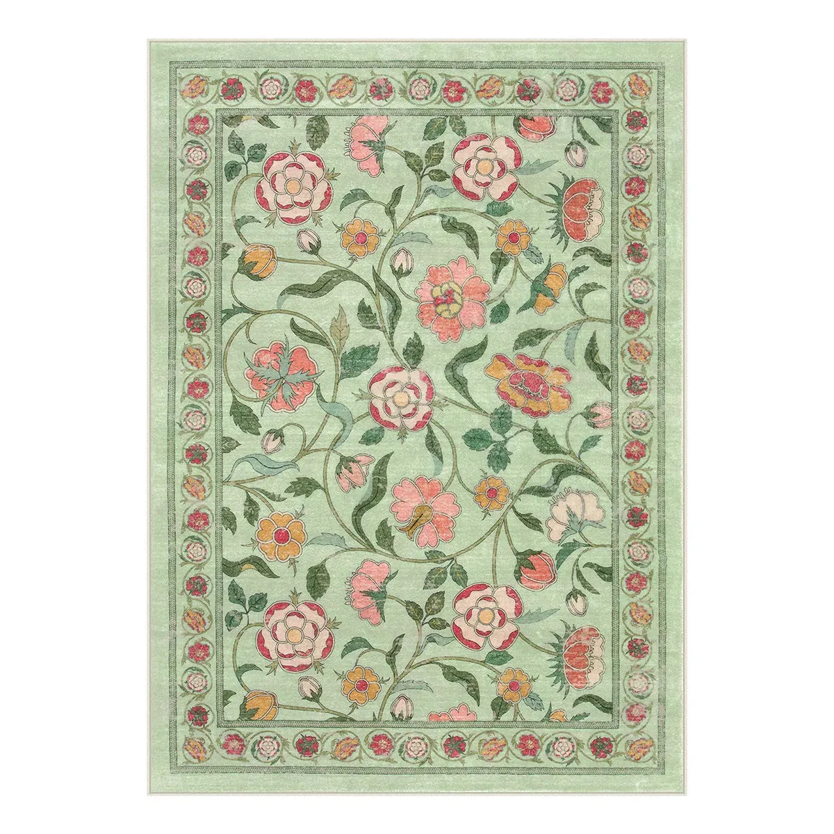 Claire Boho French Elegant Floral Green Rug