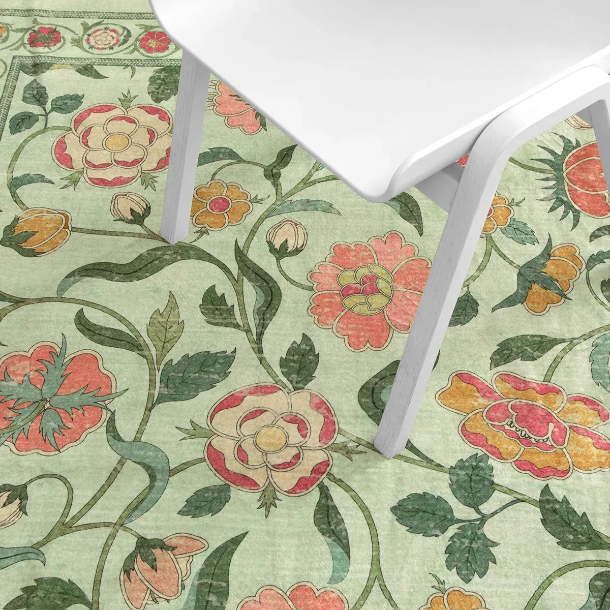 Claire Boho French Elegant Floral Green Rug