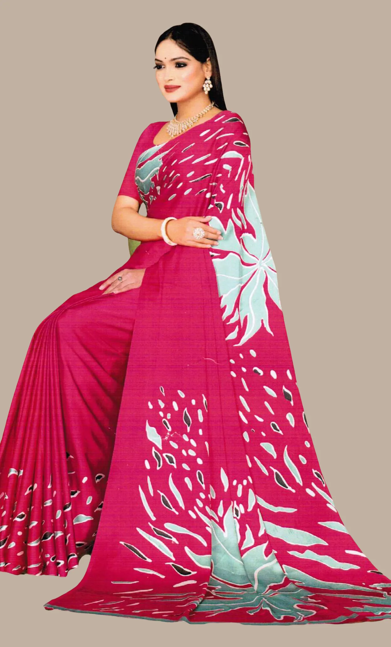 Deep Cerise Printed Sari