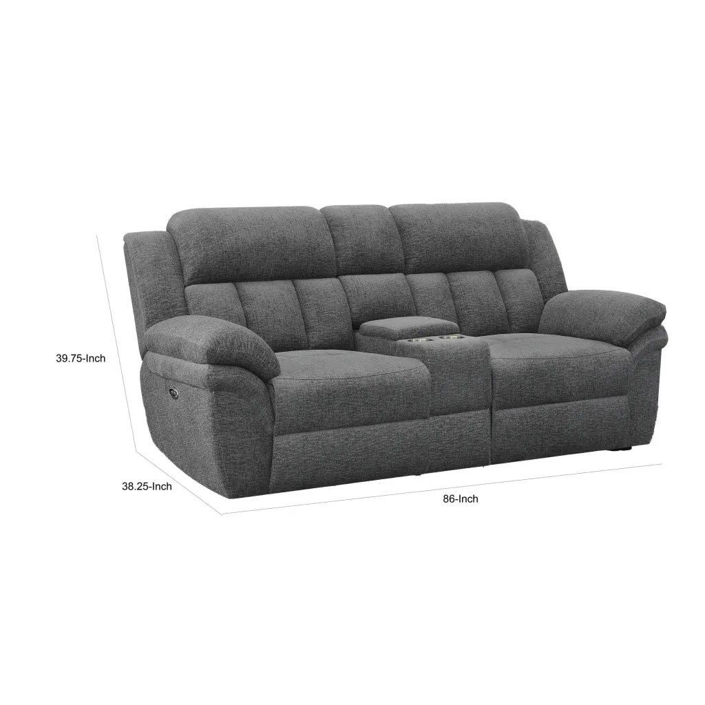 Diko 86 Inch Power Recliner Loveseat, Cupholders, Storage Console, Gray By Casagear Home