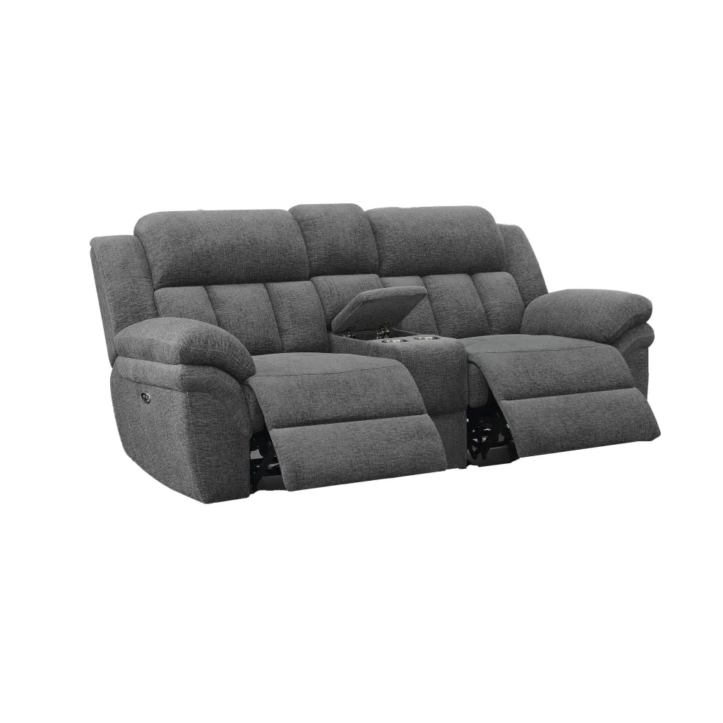 Diko 86 Inch Power Recliner Loveseat, Cupholders, Storage Console, Gray By Casagear Home