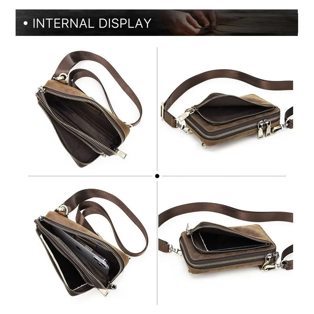 Elegant Crazy Horse Leather Men's Vintage Crossbody Bag