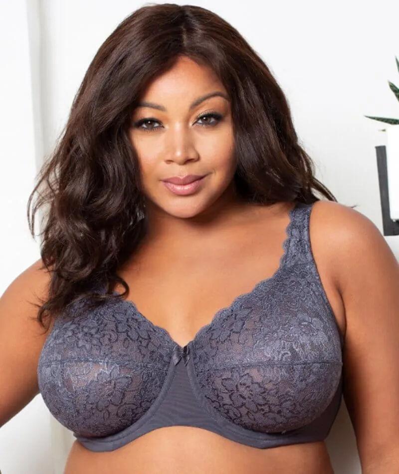 Elila Full Coverage Stretch Lace Underwired Bra - Grey