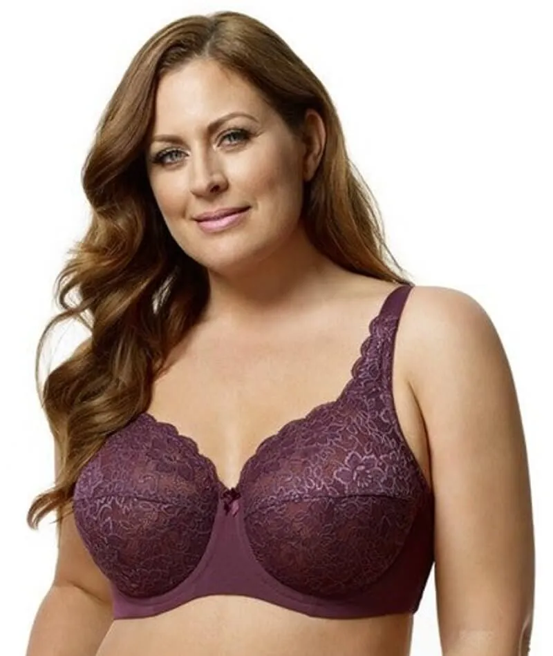 Elila Full Coverage Stretch Lace Underwired Bra - Plum