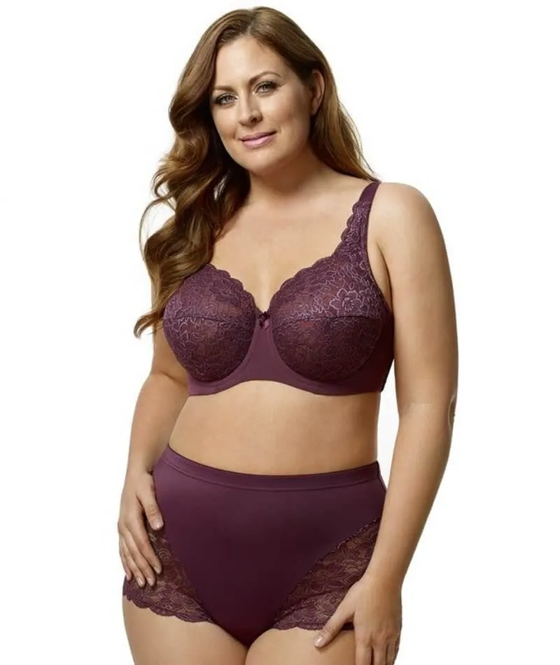 Elila Full Coverage Stretch Lace Underwired Bra - Plum