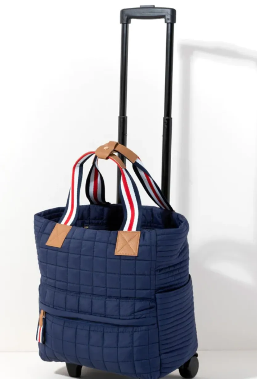 Ezra Quilted Nylon Roller Tote - Navy