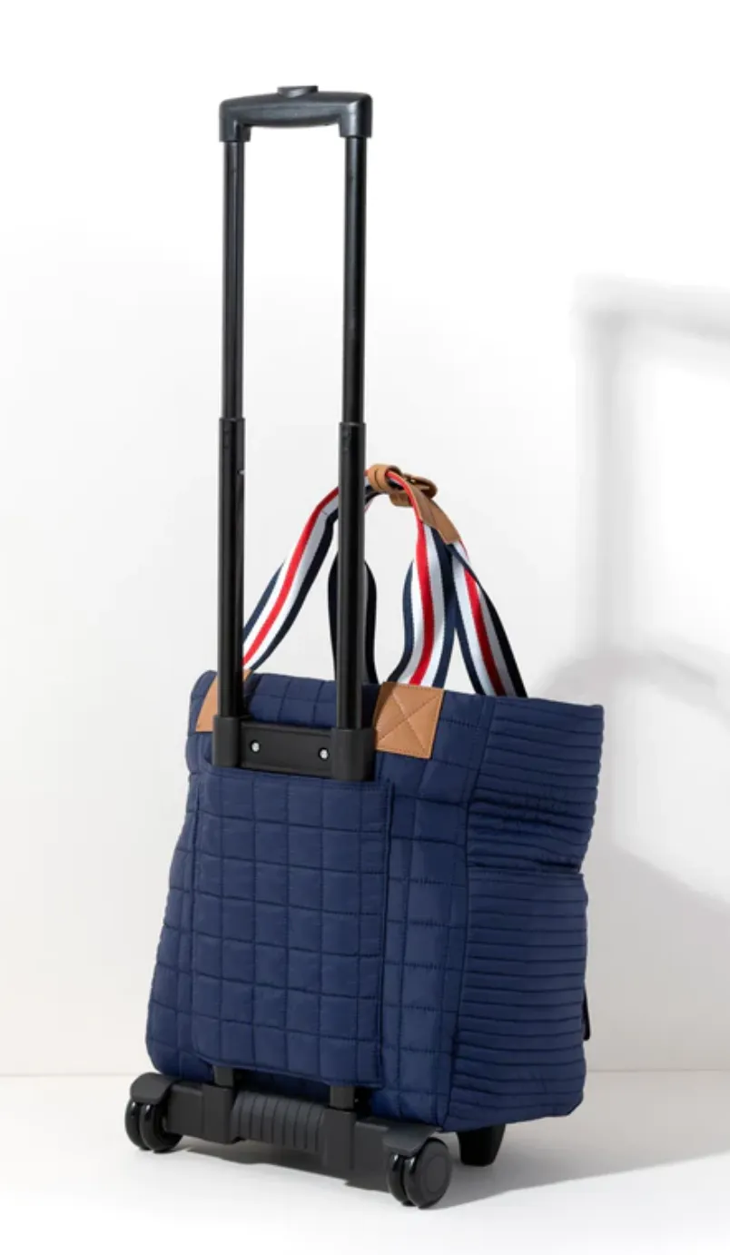 Ezra Quilted Nylon Roller Tote - Navy