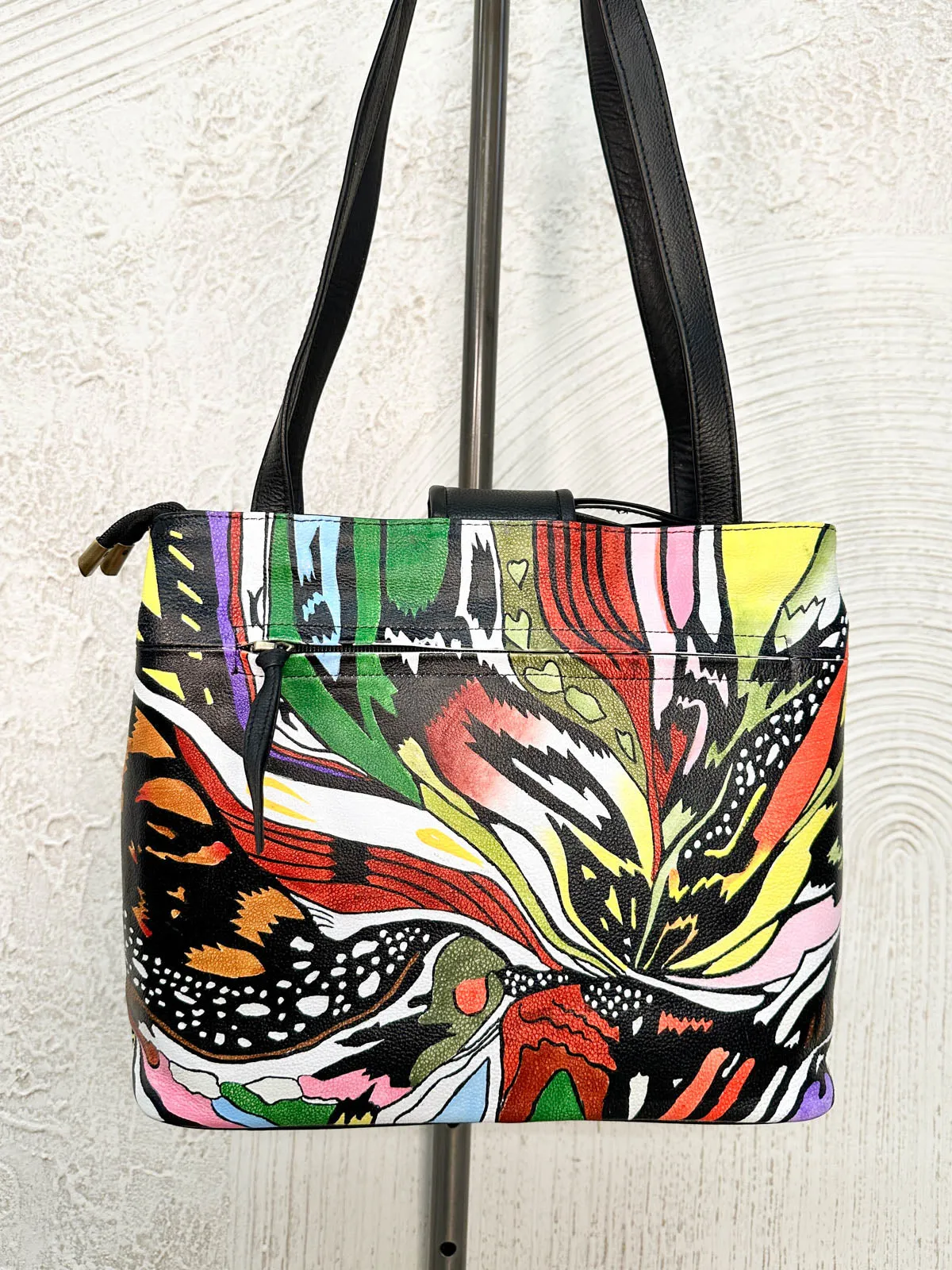 Flap Top Tote Bag, Black Abstract