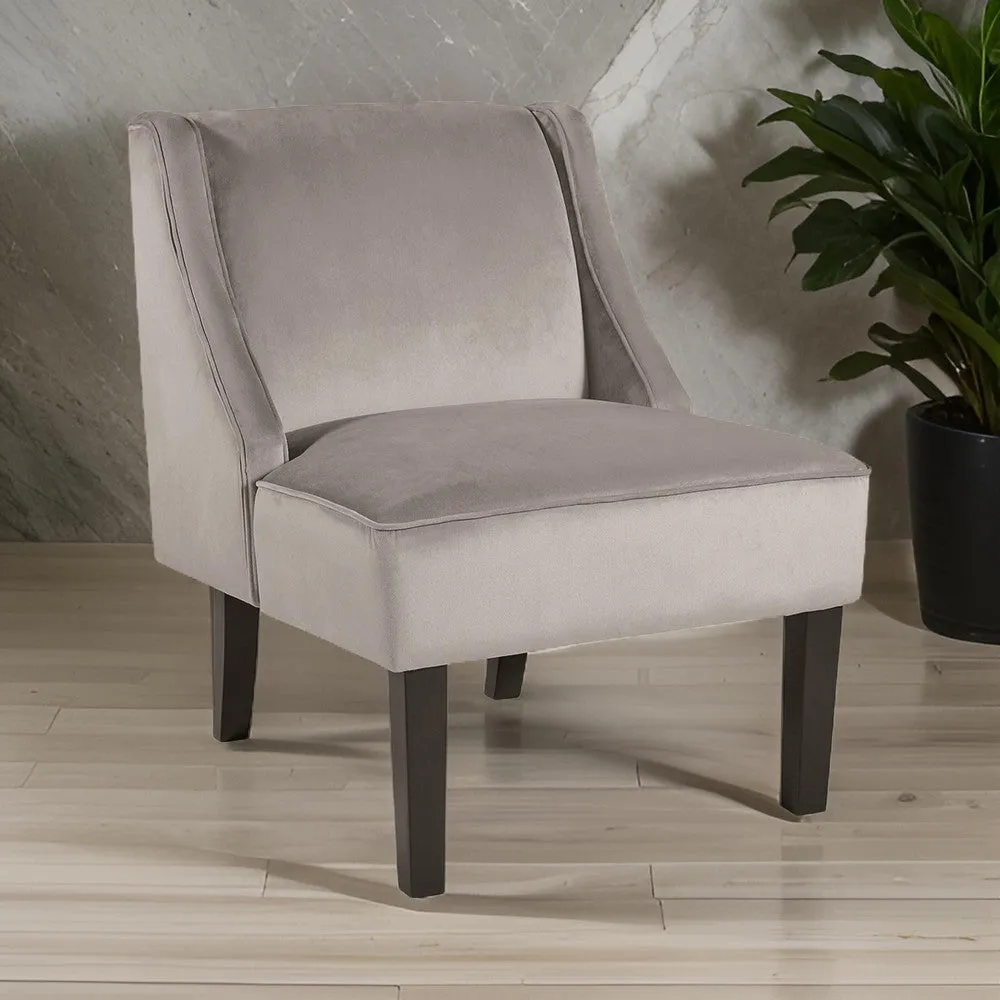 Hellen Accent Chair, Taupe Gray Polyester, Soft Cushions, Black Wood Legs By Casagear Home