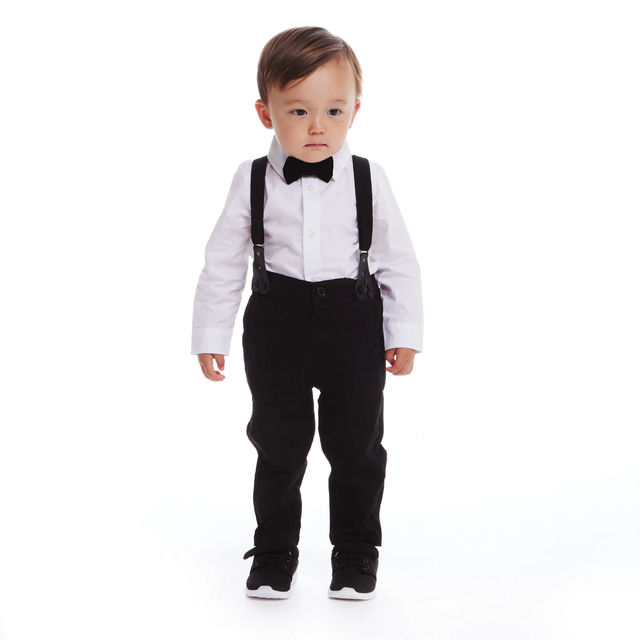 Infant 4-piece Classic Buttondown Suspenders & Pant Set | Crisp White