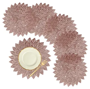 Kuber Industries Placemat | Placemats for Dining Room | Designer Table Mat Set | Placemats for Kitchen Table | Side Table Placemats | Round Flower Placemat | 6 Piece Set | Copper