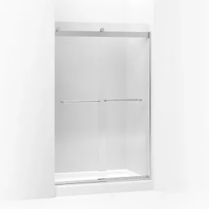 Levity 74" Clear Glass Sliding Shower Door in Bright Silver with Towel Bar Handle