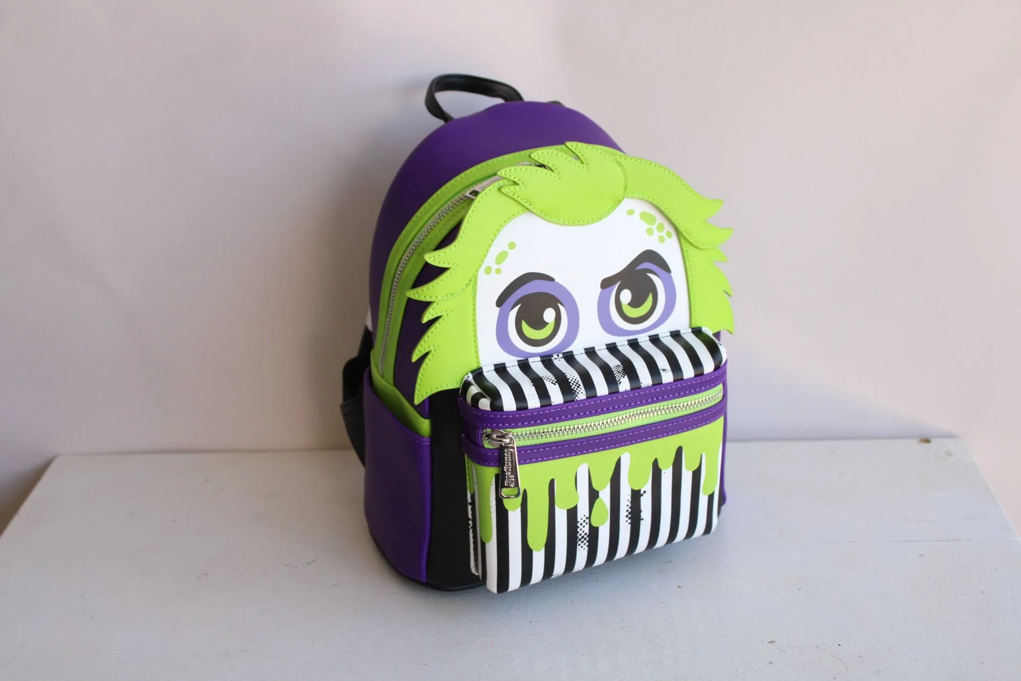 Loungefly Beetlejuice Backpack, New With Tags, Green and Purple, Pockets