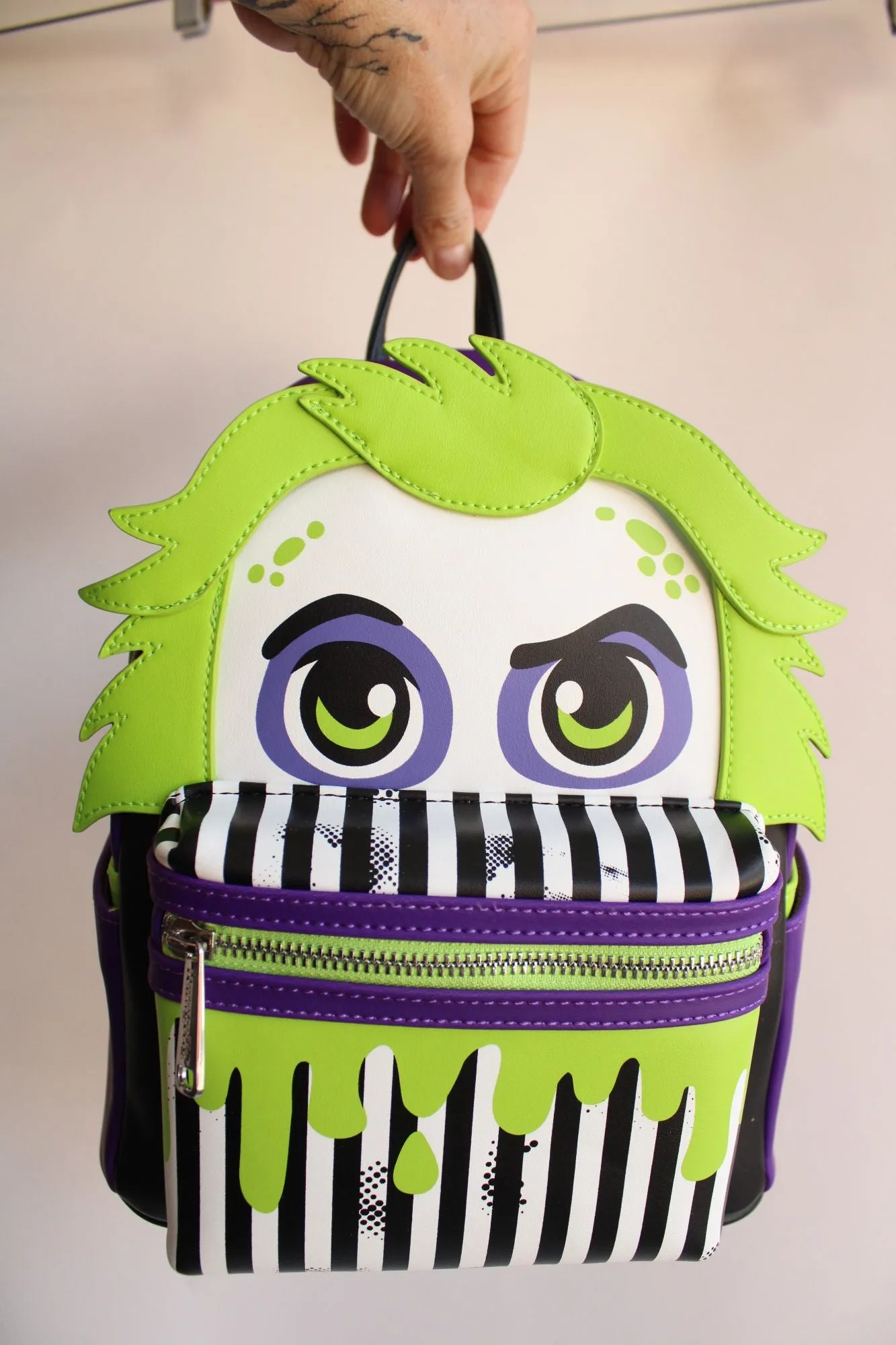 Loungefly Beetlejuice Backpack, New With Tags, Green and Purple, Pockets