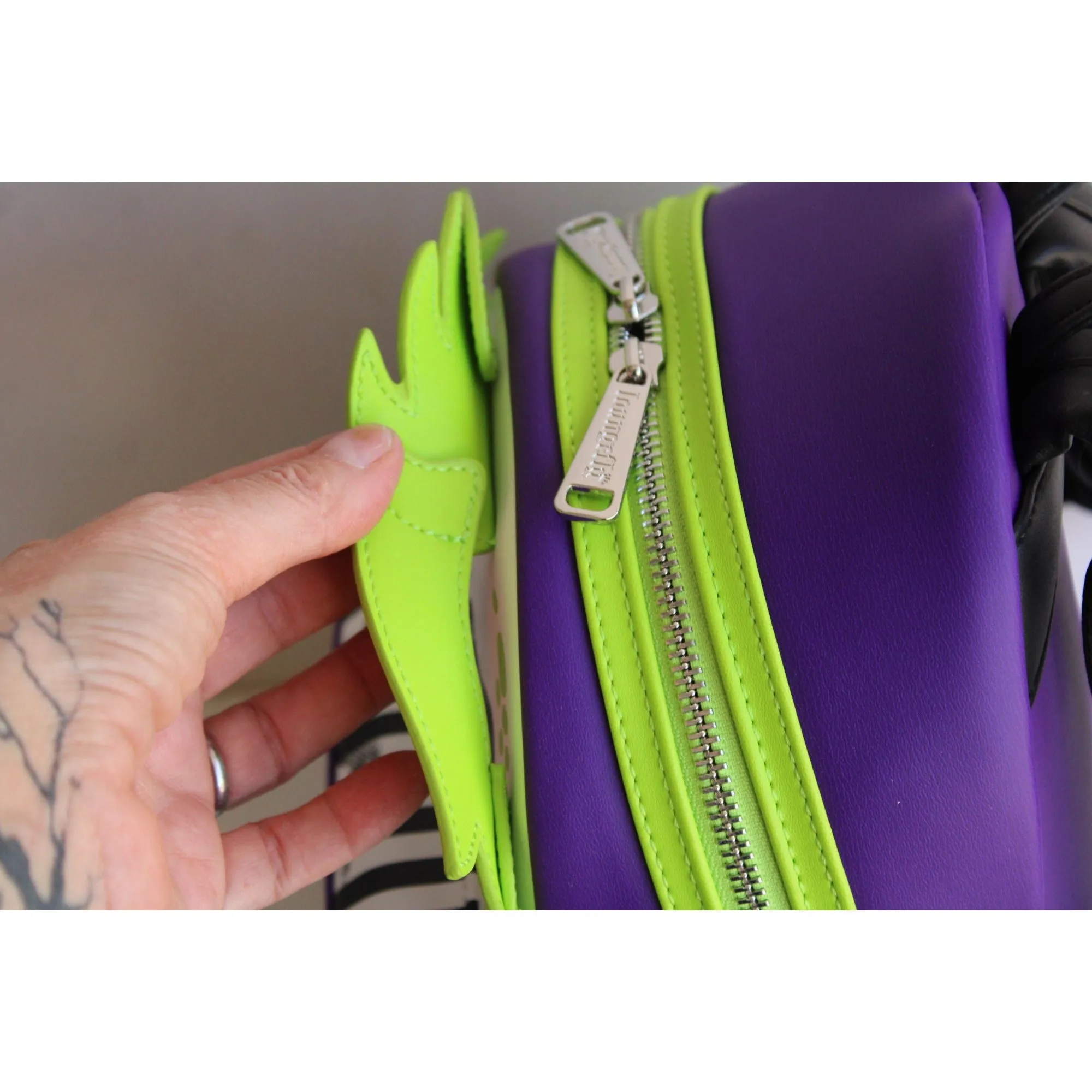 Loungefly Beetlejuice Backpack, New With Tags, Green and Purple, Pockets