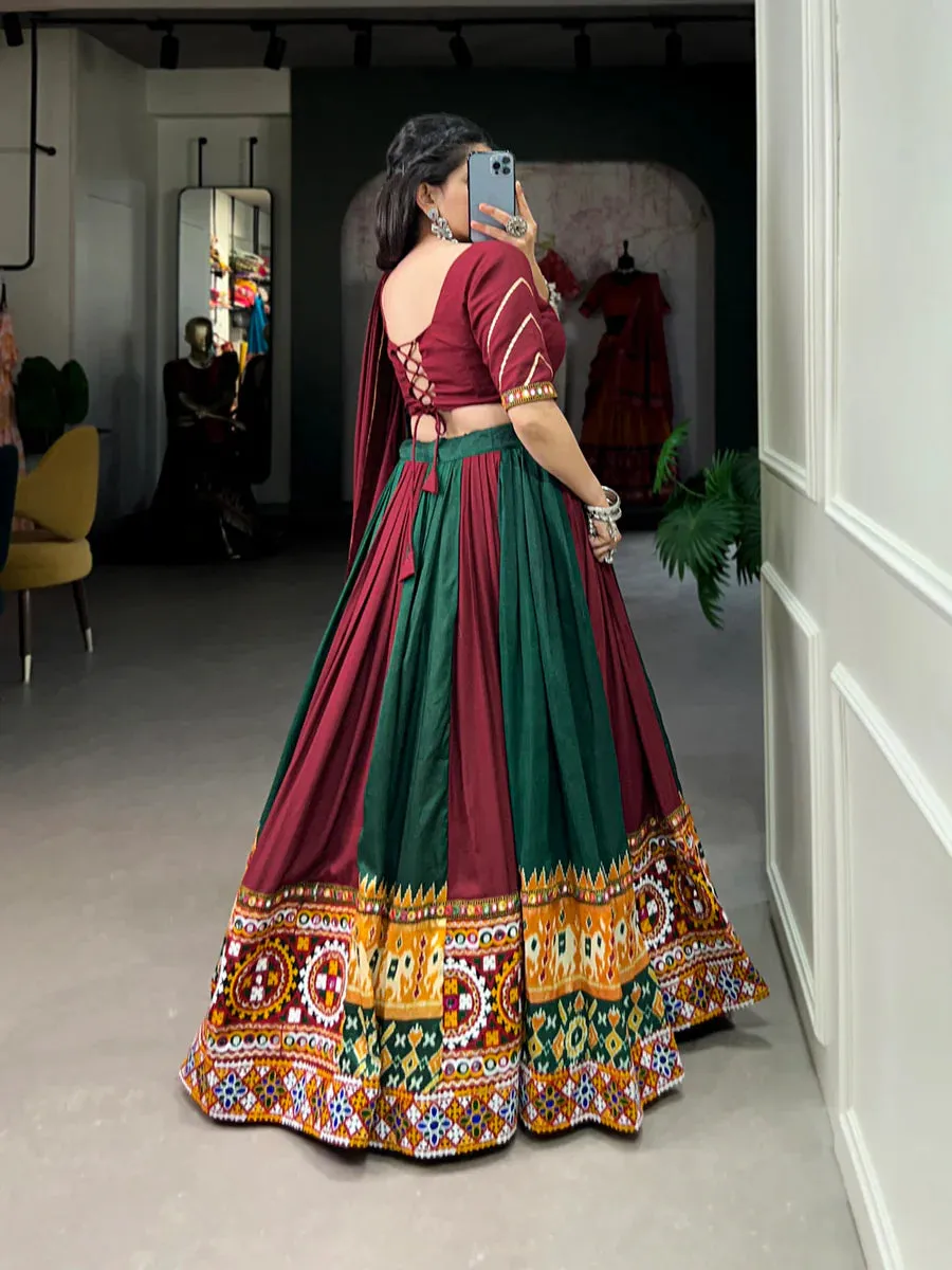 Maroon Vibrant Printed Silk Lehenga with Gamthi & Mirror Work