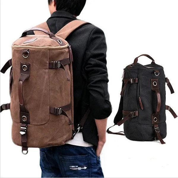 Men's Casual Vintage Canvas Backpack Messenger Rucksack school Satchel Crossbody Outdoor Hiking Camping bag BackPack