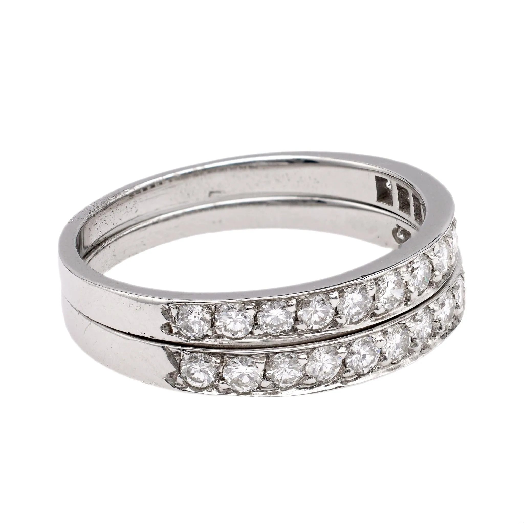 Mid-Century Diamond 18k White Gold Band Ring Set