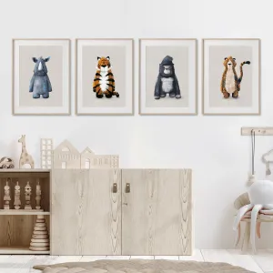 Neutral Jungle Safari Animal Nursery Prints Set Of 4