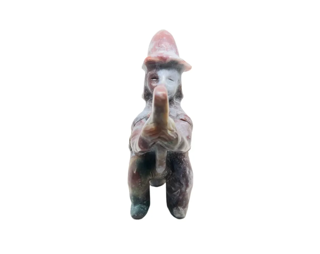 Ocean Jasper Crystal Witch Riding a Broom Carving