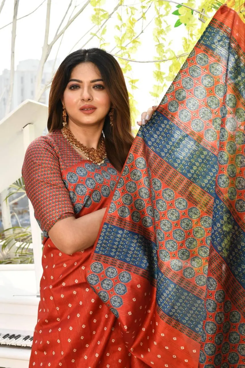 Orange Ethnic Cotton Silk Saree