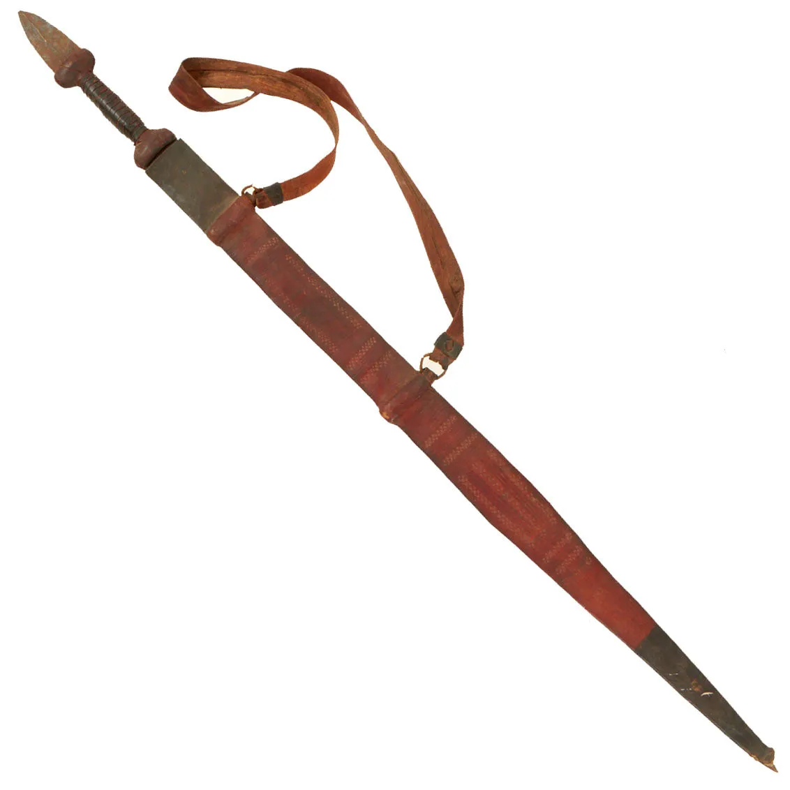 Original 19th Century Sudanese Mahdi Dervish Tebu Short Sword with Leather Scabbard and Sling