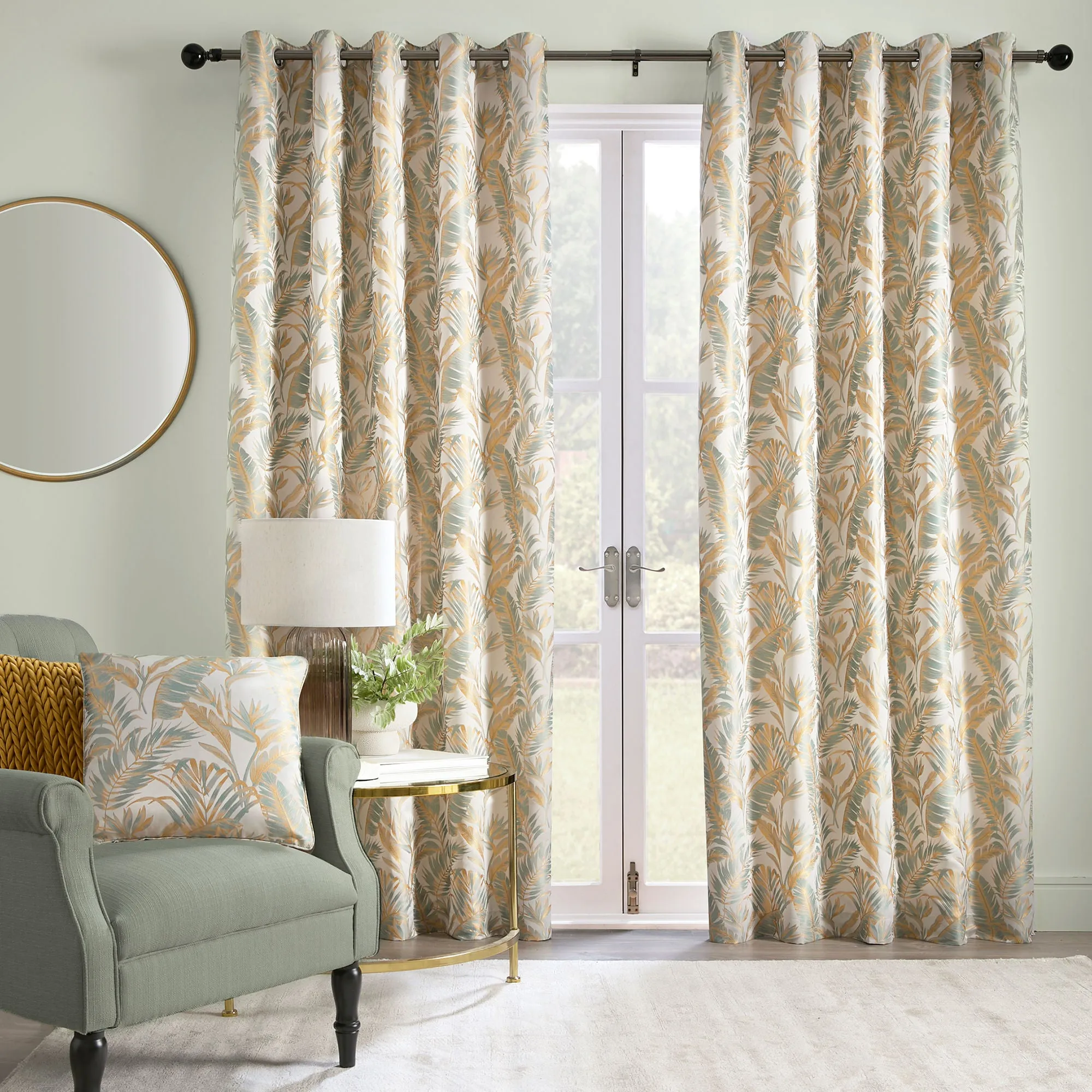 Paradise Palm Pair of Eyelet Curtains by Laurence Llewelyn-Bowen in Duck Egg