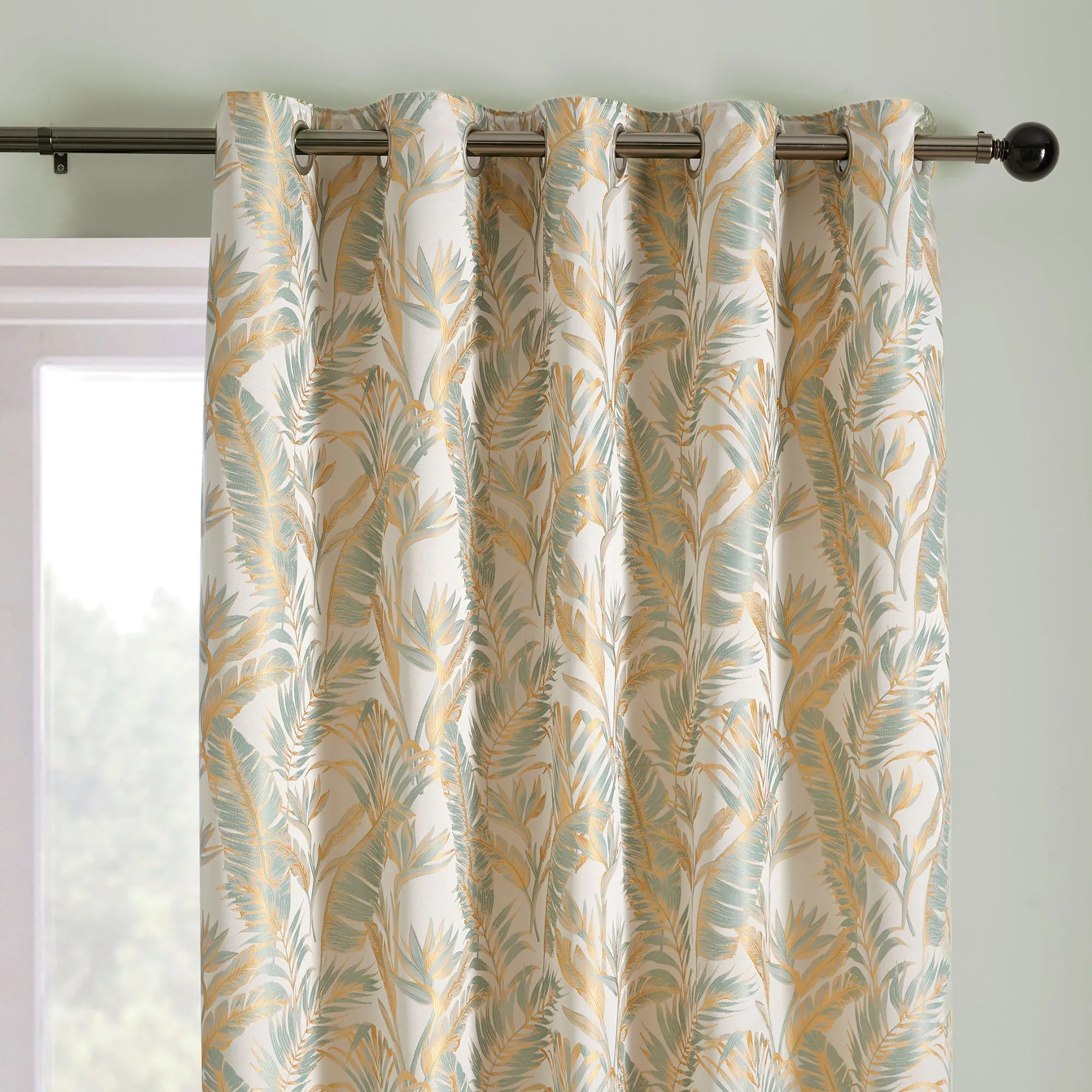 Paradise Palm Pair of Eyelet Curtains by Laurence Llewelyn-Bowen in Duck Egg