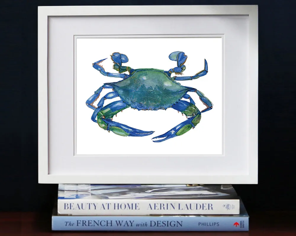 Print of crab in blue and green accents