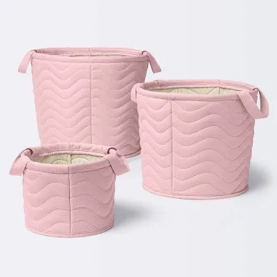 Quilted Fabric Large Round Storage  Basket - Light Pink - Cloud Island