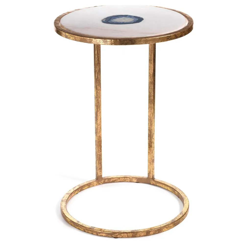 "Aquarius" 20" Tall Accent Table, Marble and Inlaid Agate