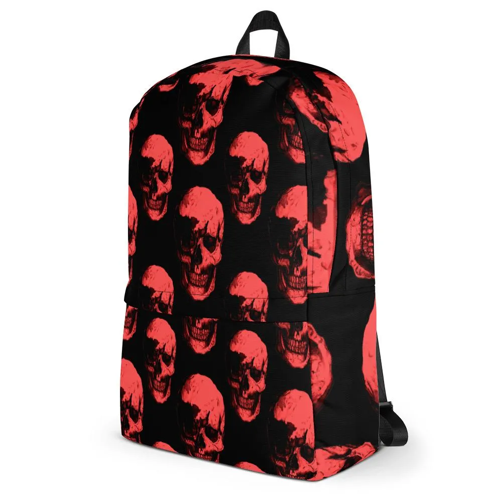 Red Skulls Polka Pattern Backpack by Robert Bowen