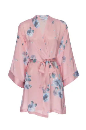 Silk Charmeuse Short Robe: Rose Gold Floral Print