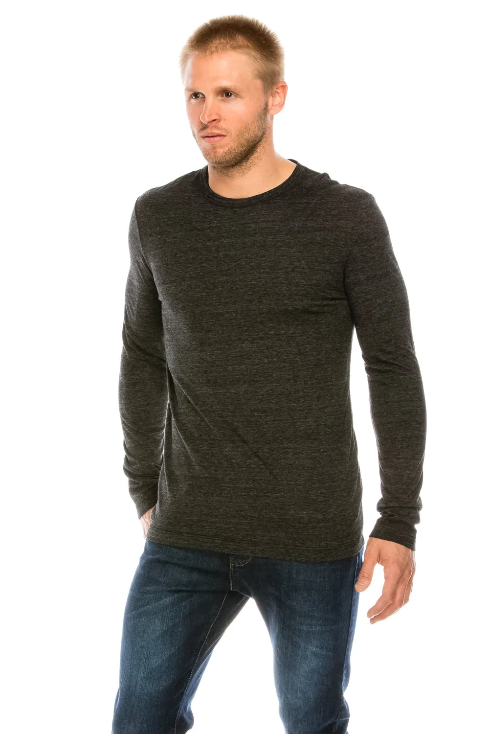 Tri-Blend Long Sleeve Crew Neck T-Shirt & Binded Neckline