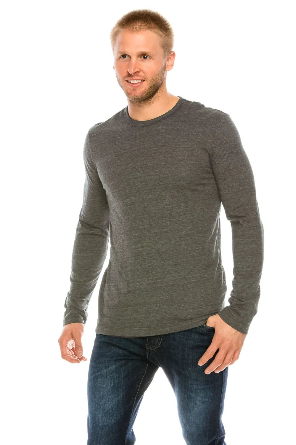 Tri-Blend Long Sleeve Crew Neck T-Shirt & Binded Neckline