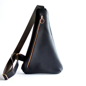 Triangle Sling Bag - Black Leather